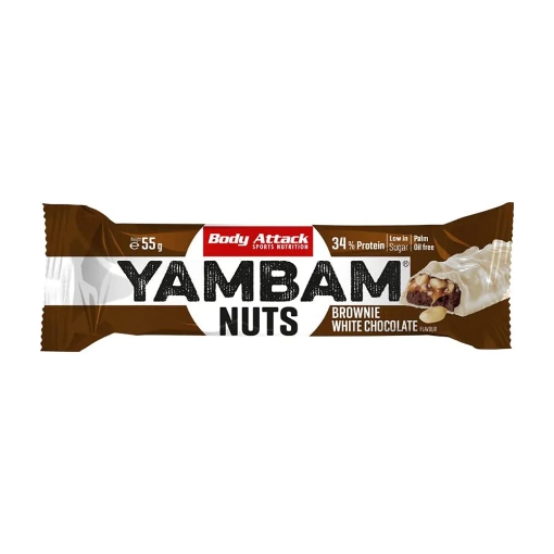 Obrázek YAMBAM Ořechy 55g - Brownie Bílá Čokoláda Body Attack